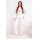 Biały komplet damski z szerokimi spodniami Kwiaty