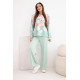 Miętowy komplet damski z szerokimi spodniami Kwiaty