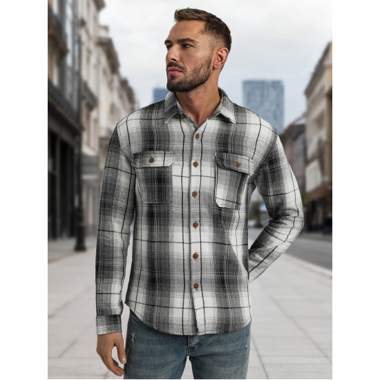 Vyriški juodi/balti flaneliniai marškiniai Cory