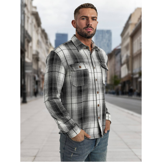 Vyriški juodi/balti flaneliniai marškiniai Cory