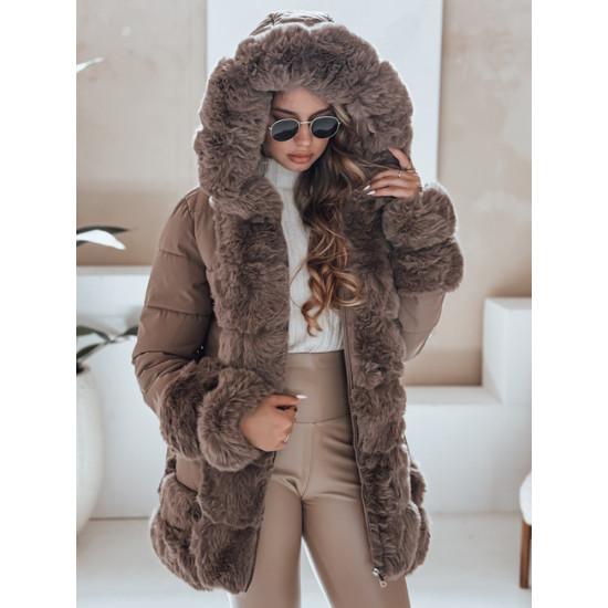 Moteriška tamsiai ruda striukė su kailiu City