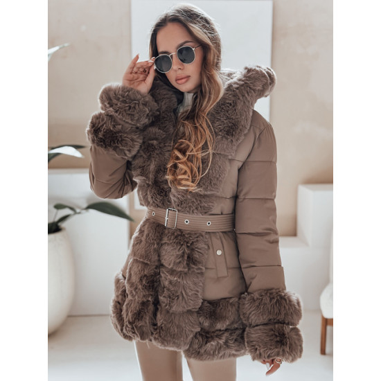 Moteriška tamsiai ruda striukė su kailiu City