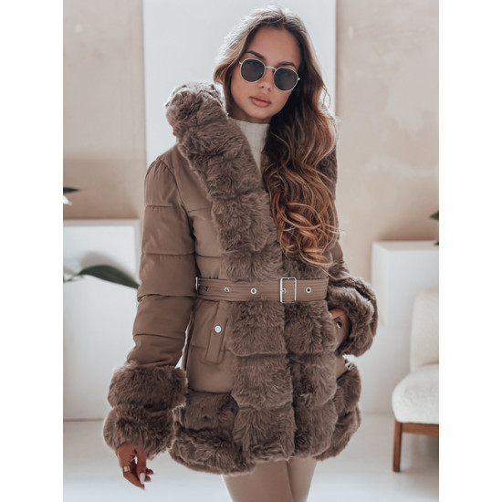 Moteriška tamsiai ruda striukė su kailiu City