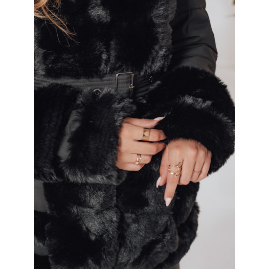 Moteriška juoda striukė su kailiu City Moteriškos striukės