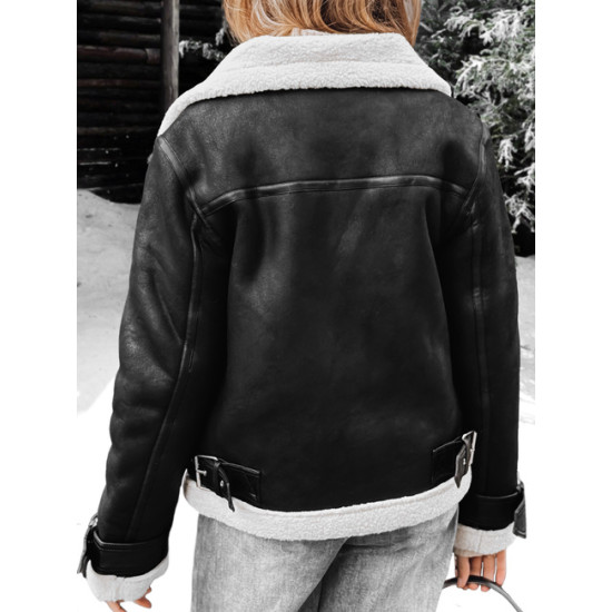 Moteriška juoda baikerio striukė su kialiu Loren Moteriškos striukės