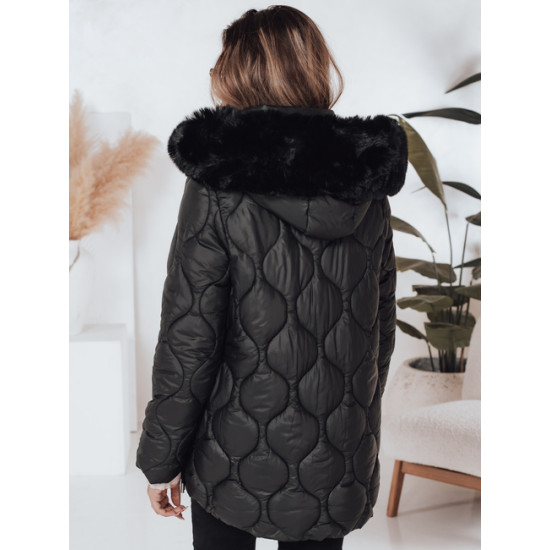 Moteriška juoda žieminė striukė su juodu kailiuku Lumor