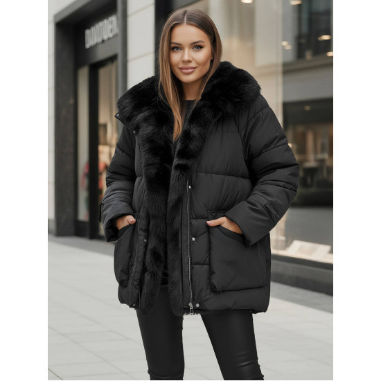 Moteriška juoda striukė su kailiu Sora Moteriškos striukės