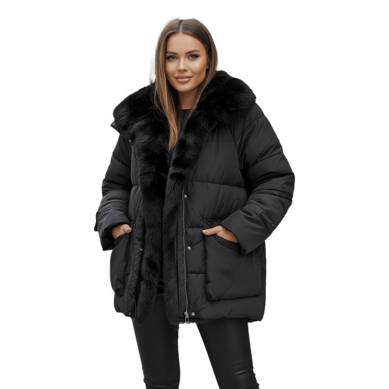 Moteriška juoda striukė su kailiu Sora Moteriškos striukės