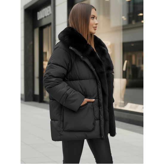 Moteriška juoda striukė su kailiu Sora Moteriškos striukės