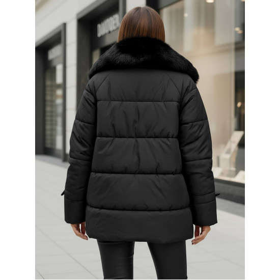 Moteriška juoda striukė su kailiu Sora Moteriškos striukės