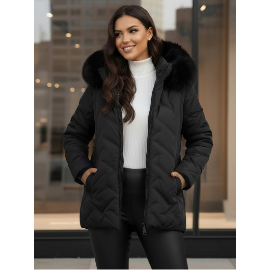 Moteriška juoda žieminė striukė su gobtuvu Levi Moteriškos striukės