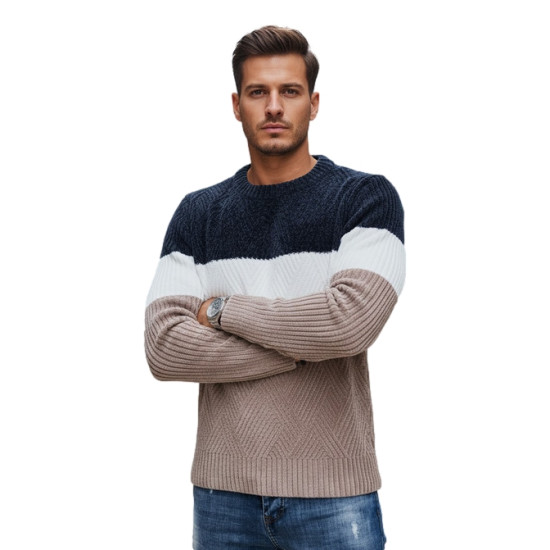 Vyriškas tamsiai mėlynas ir rusvas megztinis Epic