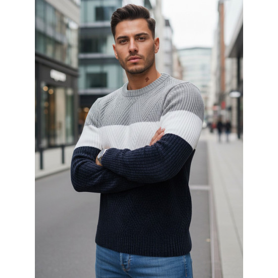 Vyriškas pilkas ir tamsiai mėlynas  megztinis Epic