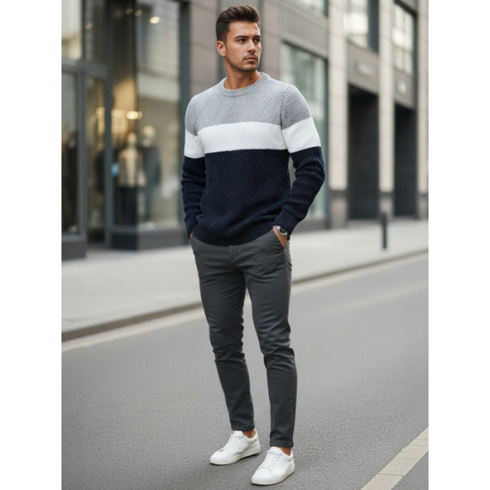 Vyriškas pilkas ir tamsiai mėlynas  megztinis Epic