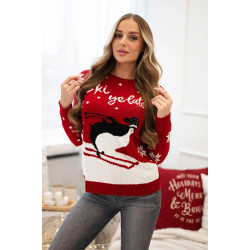 Moteriškas raudonas kalėdinis megztinis Ski