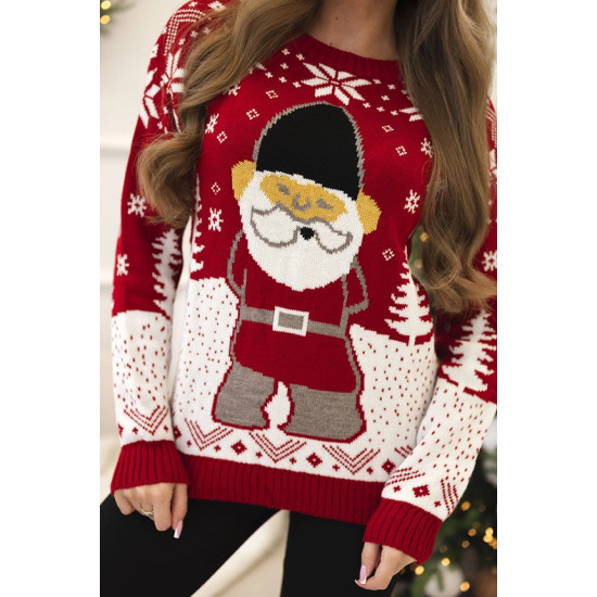 Moteriškas raudonas kalėdinis megztinis Santa