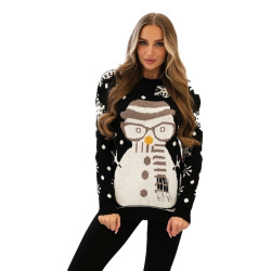 Moteriškas juodas kalėdinis megztinis Snowman