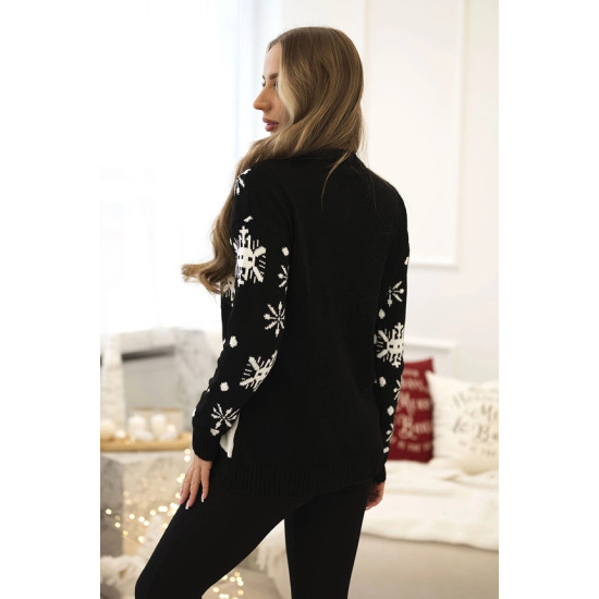 Moteriškas juodas kalėdinis megztinis Snowman