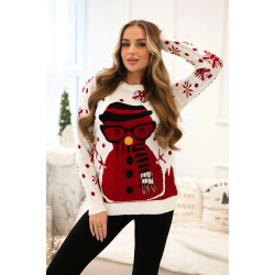 Moteriškas baltas kalėdinis megztinis Snowman