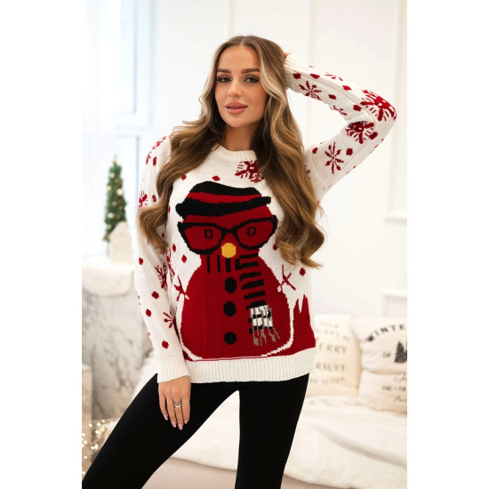 Moteriškas baltas kalėdinis megztinis Snowman