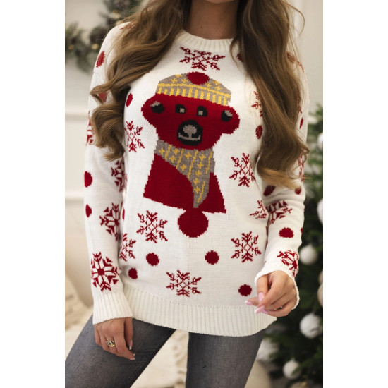 Moteriškas baltas kalėdinis megztinis Bear