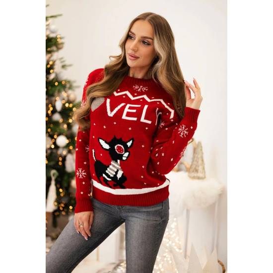 Moteriškas raudonas kalėdinis megztinis Vel