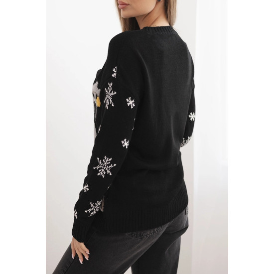 Moteriškas juodas kalėdinis megztinis su elniu Deer