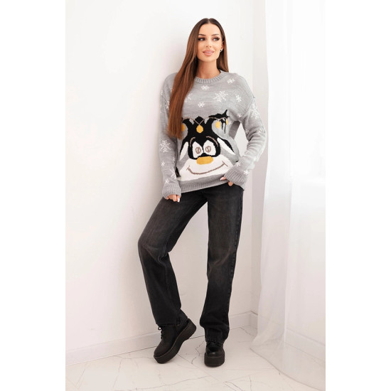 Moteriškas pilkas kalėdinis megztinis su elniu Deer
