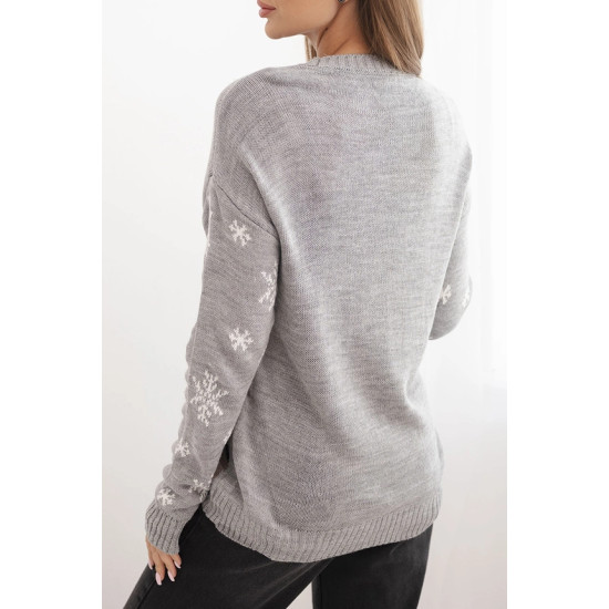 Moteriškas pilkas kalėdinis megztinis su elniu Deer