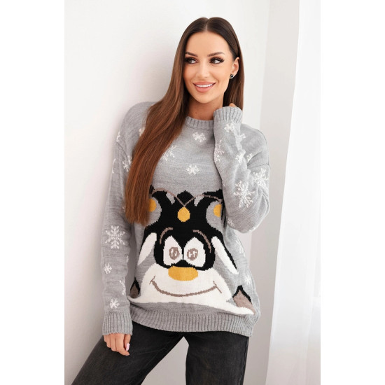 Moteriškas pilkas kalėdinis megztinis su elniu Deer