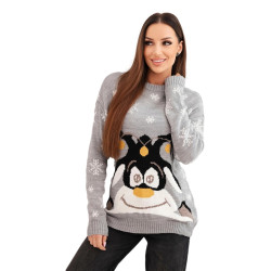 Moteriškas pilkas kalėdinis megztinis su elniu Deer