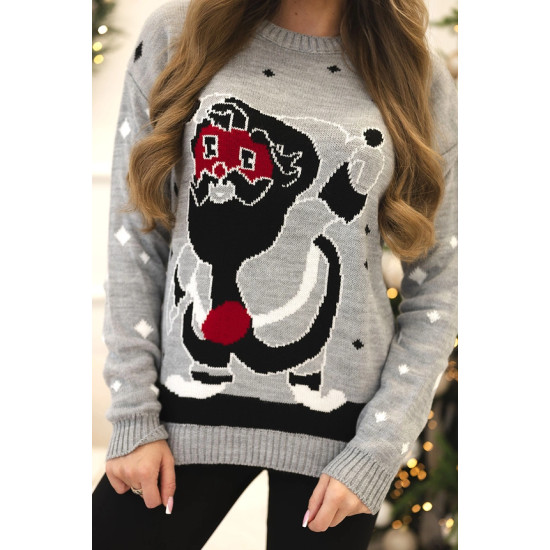 Moteriškas pilkas kalėdinis megztinis Santa Claus