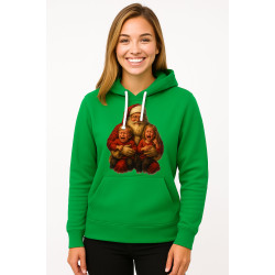 Žalias džemperis su gobtuvu Kalėdų senelis su vaikais