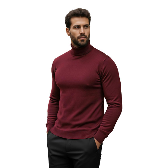 Vyriškas bordo megztinis aukštu kaklu Lenox Megztiniai