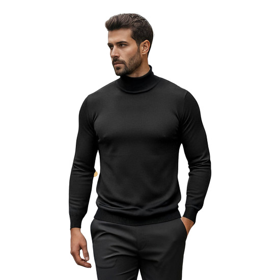 Vyriškas juodas megztinis aukštu kaklu Lenox Megztiniai