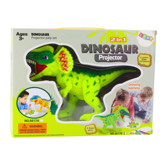 Žalias dinozauro formos projektorius su rašikliu Miego priemonės ir projektoriai