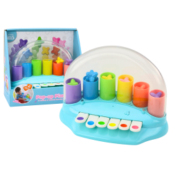 Mėlynas interaktyvus fortepijonas su iššokančiomis žvaigždėmis