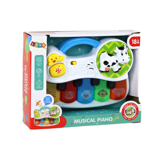 Mažas pianinas mažiems vaikams, gyvūnai, šviesos, garsai