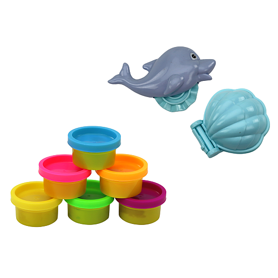 6-värinen plastiliinisetti, jossa on dinosaurus