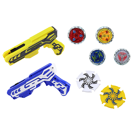 Gun Launcher Set 4 Metal Discs Blue Yellow Lights Board and sports games