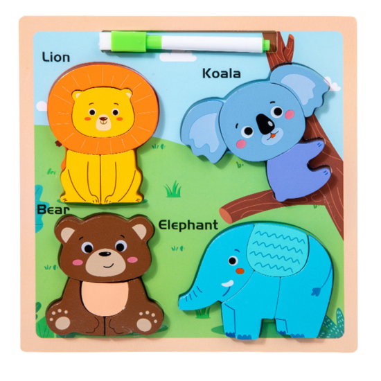 Medinė gyvūnų delionė su piešimo lenta Mediniai žaislai