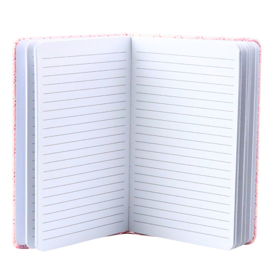 Rožinė užrašų knygutė blizgančiu paviršiumi ir aplikacijomis A6, 80 lapų Užrašų knygelės