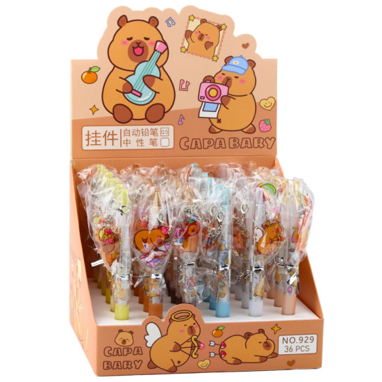 Gelinis rašiklis su pakabuku, mėlynas rašalas Kapibara 14.5 cm Pieštukai ir rašikliai