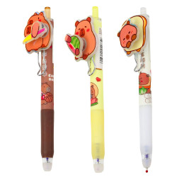 Gelinis rašiklis su besisukančiu elementu, mėlynos spalvos rašalas, Capybara 14,5 cm