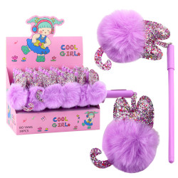 Fioletowy długopis żelowy ze skuwką i niebieskim tuszem, 17 cm, 0,5 mm