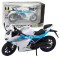 Baltas/mėlynas metalinis sportinis motociklas