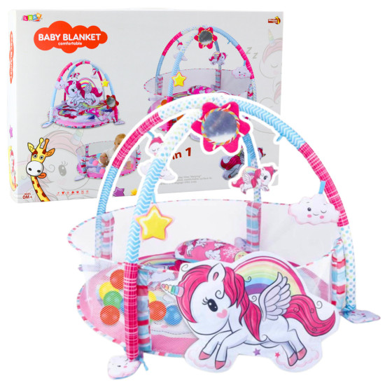 Kūdikių žaidimų kilimėlis su kamuoliukų baseinu 3in1 „Unicorn Pink“ Kūdikiams