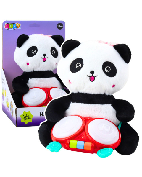 Pliušinė panda su būgnais- muzikinis žaislas