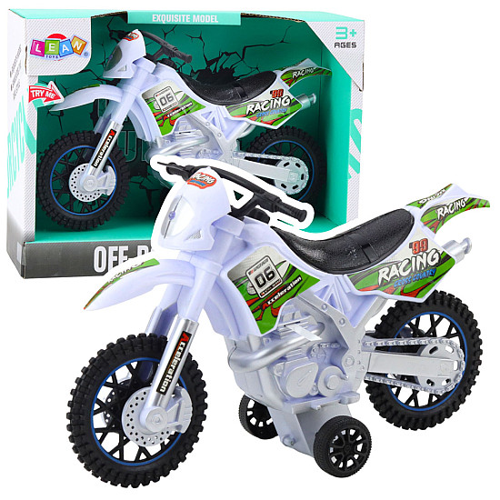 Žaislinis baltas visureigis motociklas Žaisliniai motociklai