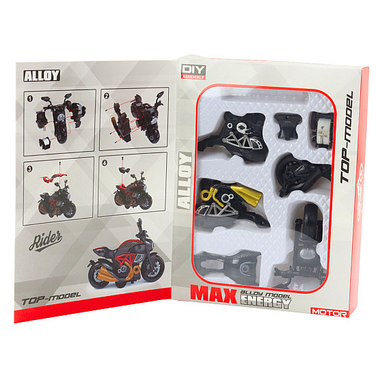 Surenkamas juodas/auksinis motociklas Žaisliniai motociklai